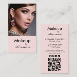 Cartão De Visita Blush Rosa Ícone Social QR Code Foto Maquiagem Scr