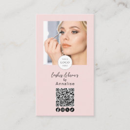 Cartão De Visita Blush Rosa Logotipo de Letra QR Code Foto Cílios M