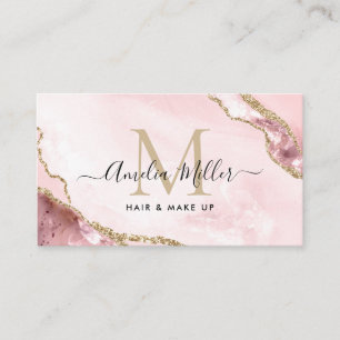 Cartão De Visita Blush Rosa Mármore Ágata Cabelo Maquiagem Monogram