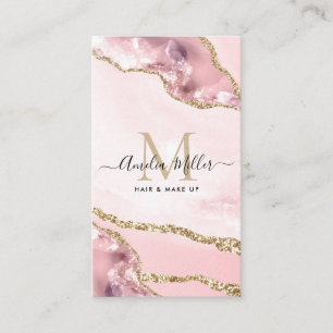 Cartão De Visita Blush Rosa Mármore Ágata Monograma Maquiagem Cabel