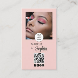 Cartão De Visita Blush Rosa Minimalista Moderno Código QR Foto Maqu