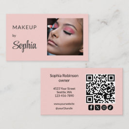Cartão De Visita Blush Rosa Minimalista Moderno Código QR Foto Maqu