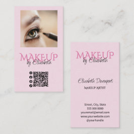 Cartão De Visita Blush Rosa Preto Código QR Foto Maquiagem