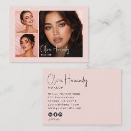 Cartão De Visita Blush Rosa Preto Script 3 Foto Maquiagem 