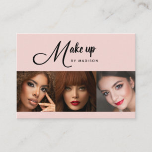 Cartão De Visita Blush Rosa Preto Script 3 Foto Maquiagem