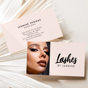 Cartão De Visita Blush Rosa Preto Script Foto Lash Artista