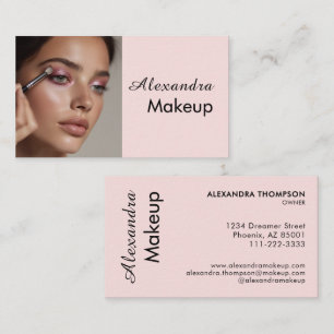 Cartão De Visita Blush Rosa Preto Script Foto Maquiagem 