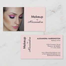 Cartão De Visita Blush Rosa Preto Script Foto Maquiagem