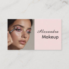 Cartão De Visita Blush Rosa Preto Script Foto Maquiagem 