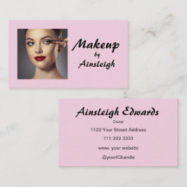 Cartão De Visita Blush Rosa Preto Script Foto Maquiagem