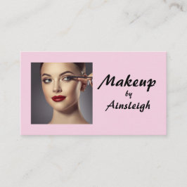 Cartão De Visita Blush Rosa Preto Script Foto Maquiagem