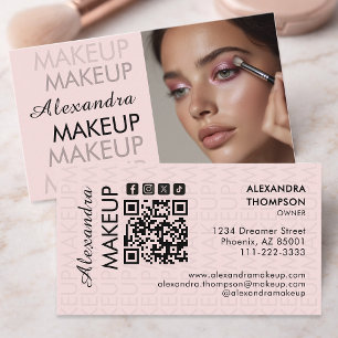 Cartão De Visita Blush Rosa Preto Script Foto Maquiagem Negócios
