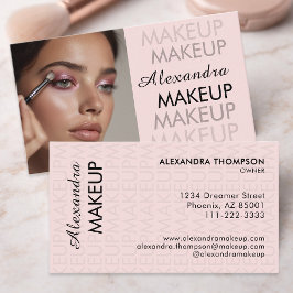 Cartão De Visita Blush Rosa Preto Script Foto Maquiagem Negócios