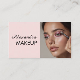 Cartão De Visita Blush Rosa Preto Script Foto Maquiagem  Negócios
