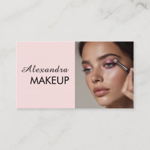 Cartão De Visita Blush Rosa Preto Script Foto Maquiagem Negócios