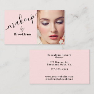 Cartão De Visita Blush Rosa Preto Script Foto Maquiagem Negócios 