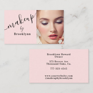 Cartão De Visita Blush Rosa Preto Script Foto Maquiagem Negócios