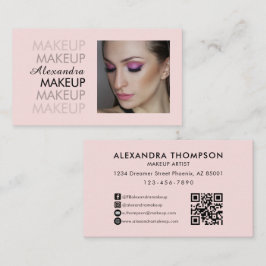 Cartão De Visita Blush Rosa Preto Script Foto Qr Code Maquiagem