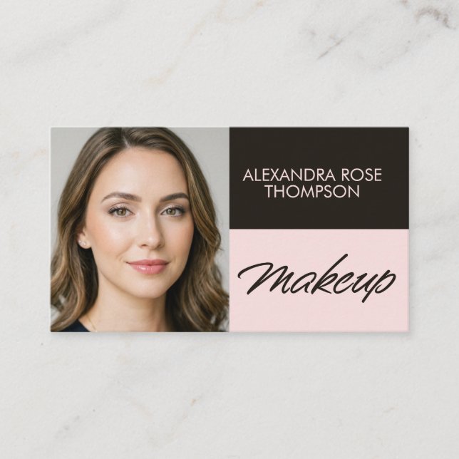 Cartão De Visita Blush Rosa Preto Script Qr Code Ícone Social Maqui (Frente)