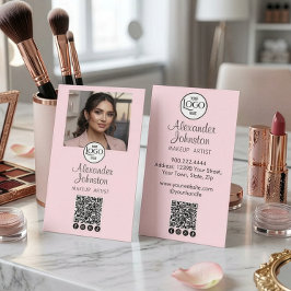 Cartão De Visita Blush Rosa QR Foto Maquiagem Artística Marcas