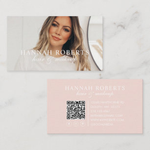 Cartão De Visita Blush Rosa Rascunho Código QR Social Foto Maquiage