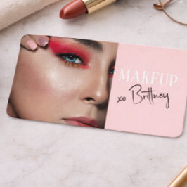 Cartão De Visita Blush Rosa Rosto Código QR Foto Maquiagem