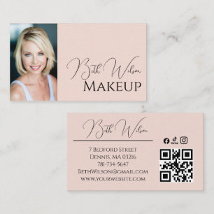 Cartão De Visita Blush Rosa Rosto Ícone Social QR Code Foto Maquiag