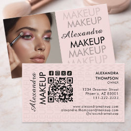 Cartão De Visita Blush Rosa Rosto Rascunho Ícone Social Código QR F