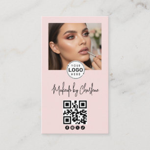 Cartão De Visita Blush Rosa Rótulo Ícone Social QR Code Foto Maquia