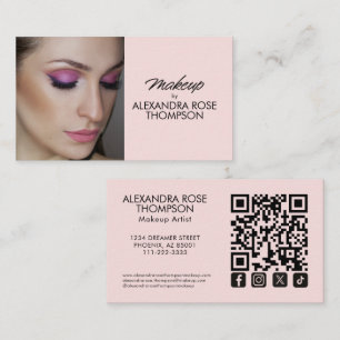 Cartão De Visita Blush Rosa Rótulo Qr Code Ícone Social Maquiagem