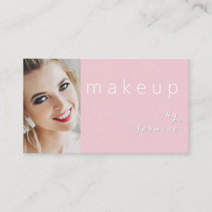 Cartão De Visita Blush Rosa Tipografia Branca Simples Foto Maquiage