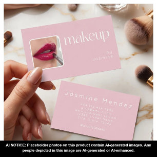 Cartão De Visita Blush Rosa Tipografia Branca Simples Foto Maquiage