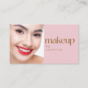 Cartão De Visita Blush Rosa Tipografia Branca Simples Foto Maquiage