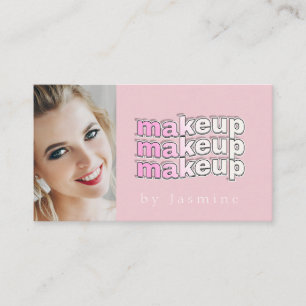 Cartão De Visita Blush Rosa Tipografia Branca Simples Foto Maquiage
