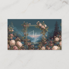 Cartão De Visita Blush Rose Floral e Misty Valley Gold Quadro