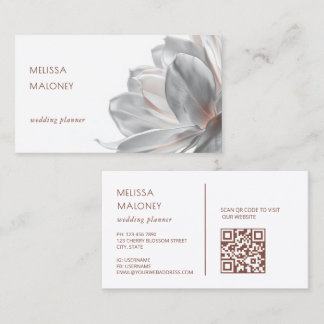 Cartão De Visita Blush Silver Magnolia White QR Code Business Card