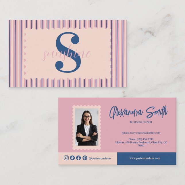 Cartão De Visita Blush Stripe Photo Boutique Branding (Frente/Verso)