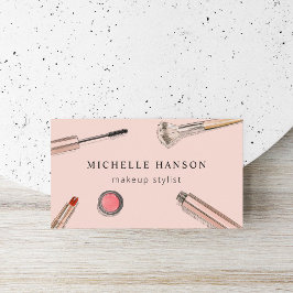 Cartão De Visita Blush Stylist de Compilação de Cosméticos Ilustrad
