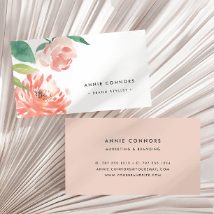 Cartão De Visita Blushing Peony Watercolor Floral