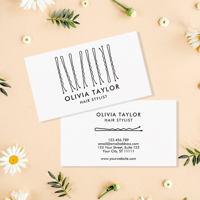 Cartão De Visita Bobby Pins Hair Stylist Hair Salon Hairdresser (Criador carregado)