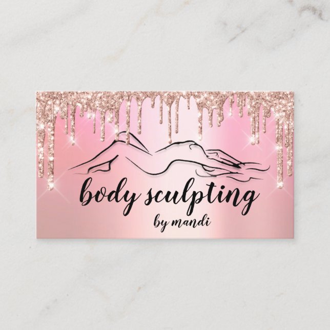 Cartão De Visita Body Sclupting Beauty Logo Glitter Drips Pink (Frente)