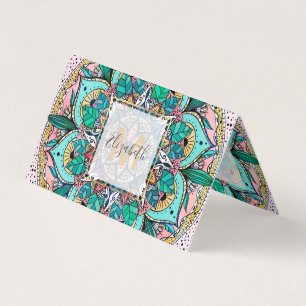 Cartão De Visita Bohemian Colorful Watercolor Floral Mandala