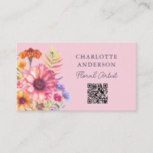 Cartão De Visita Bohemian Watercolor Florals qr code