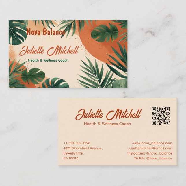 Cartão De Visita Boho Abstract Terracotta Tropical Business Card (Frente/Verso)