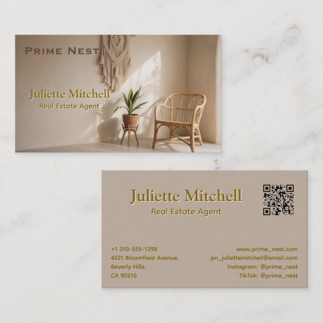 Cartão De Visita Boho Aesthetic Real Estate Agent Business Card (Frente/Verso)