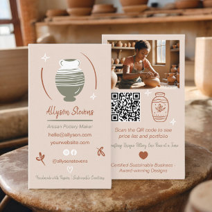 Cartão De Visita Boho Artisan Pottery Maker Artesanatos foto qr cod