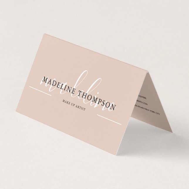 Cartão De Visita Boho Beige Calligraphy Script QR code Folded (Frente)