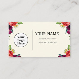 Cartão De Visita Boho Beige Floral Calliografia Script QR