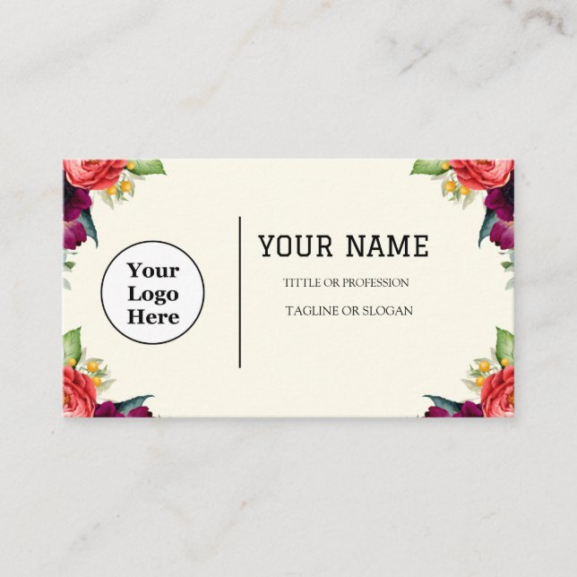 Cartão De Visita Boho Beige Floral Calliografia Script QR (Frente)