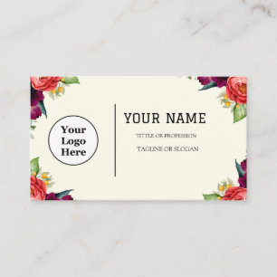 Cartão De Visita Boho Beige Floral Calliografia Script QR